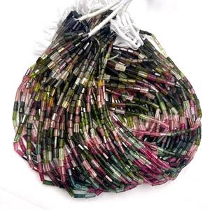Cuentas de Turmalina Multicolor Natural en Forma de Tubo Facetado de 5x10-6x11 mm, Cuentas de Turmalina Tipo Tubo para la Fabricación de Joyas y Manualidades, Hilo de 14 Pulgadas - Product Image 2