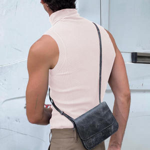 Mode Logo personnalisé Slim col roulé débardeurs entraînement couleur unie sans manches chemises décontracté côtelé séchage rapide respirant pour hommes - Product Image 6