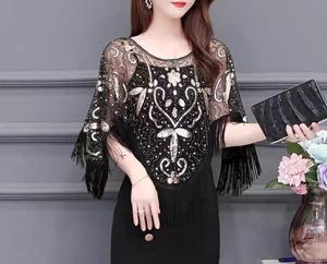 <span class=keywords><strong>2025</strong></span> xu hướng hàng đầu của phụ nữ thanh lịch mùa Hè CAPE mới tua Áo Thun khăn choàng sequin bầu trời đầy sao cát cánh hoa thiết kế tất cả các trận đấu thời trang cape - Product Image 2