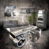 Table console en aluminium de style aviateur rétro industriel de luxe avec chaise de bureau vintage pour la maison