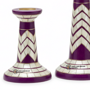 ที่วางเทียนแบบแท่งทรงเรขาคณิตสีม่วงและสีขาวแบบฝังเทียนหรูหรา - Product Image 5