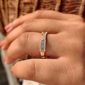 Half Eternity Emerald Cut Channel Set Diamond Stackable Wedding Band VS Clarity EF Color Geometric Pattern Rhodium Plated Gift - Product Image 4