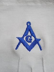 Blue Square & Compass Masonic Embroidered Cotton Gloves - [<b>White</b> & Blue] very comfortable to wear gloves size Large - Product Image 4