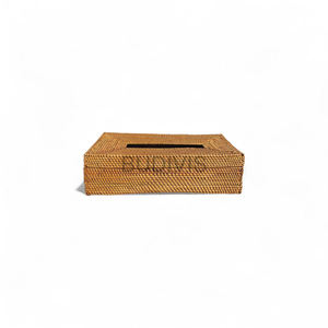 Caja de pañuelos de mimbre natural elegante al por mayor hecha a mano con forma rectangular para organización de cocina - Product Image 2