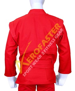 Sambo แจ็กเก็ตผ้าฝ้าย100% แดงออกแบบโลโก้ได้ตามต้องการสำหรับฝึกศิลปะการต่อสู้-นิ่มกันน้ำออกแบบได้ทั้งชายและหญิงสำหรับคาราเต้เทควันโด - Product Image 2