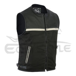 Chaqueta de moto de cuero de grano de vaca de alta calidad, chaleco con cremallera frontal de estilo de cuello redondo personalizable, chaleco personalizado de talla grande para hombre - Product Image 1