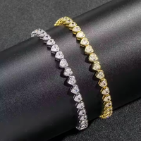 Cadena de Tenis de Lujo, Joyería Personalizada Premium, Plata 925, Chapado en Oro Blanco/Amarillo/Rosa de 14k, Zirconia en Forma de Corazón de 4mm, Cadena de Tenis de Regalo