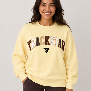 Sudadera de cuello redondo con letras estilo universitario multicolor amarillo pálido para mujer, de corte holgado, larga, estilo Trackstar, OEM, marca privada - Product Image 1