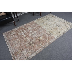 4.4x7.7 ft Rug, Vintage Rug, Turkish <b>Brown</b> <b>Wool</b> Ikat Rug - Product Image 4