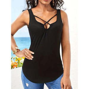 Blusa de viscosa con tiras y detalle cruzado en la parte delantera para mujer, 33405 - Product Image 4