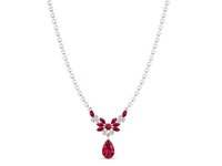 Kalung Batu Permata Ruby Potongan Pir Desain Mewah REYES 6.91 karat dalam Perak Sterling 925 Perhiasan Pesta Moissanite Untuk Wanita