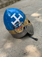 Casco medieval de Pan de Azúcar, recreación de acero, casco con visera Bascinet Medieval SCA, esmalte plateado y azul con disfraz de Halloween