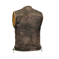 Mens SOA Club Motorcycle Rider Vest Quilted Pattern YKK Original Zippers Best for Patches Top Quality Cow Hide Thick Leather