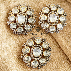 Green <b>Emerald</b> Stone and Moissanite Polki Pendant and <b>Studs</b> Elegant Moissanite <b>Earrings</b> - Product Image 3