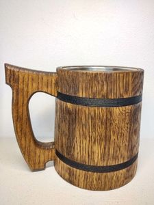 ANTIQUE STYLE VINTAGE RETRO CREATIVE <b>WOOD</b> BEER <b>Tankard</b> Mug with Solid Handle for Tea Coffee Cup and Mugs - Product Image 3