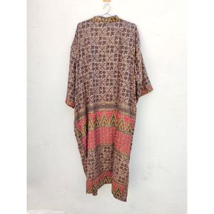 Kimono de seda reciclado indio, conjunto étnico Vintage bohemio para verano, ropa de dormir, boda, Sari, damas de honor, térmico para primavera - Product Image 3