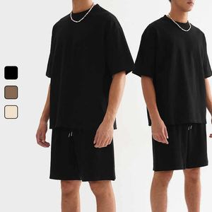 Conjunto de camiseta de dos piezas de algodón de alta calidad para hombre, estilo informal de marca de moda para verano, deporte juvenil, tela de punto sólida - Product Image 6