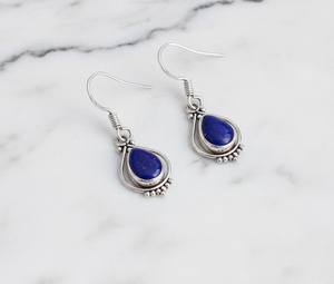 Boucles d'oreilles pendantes en argent sterling plaqué or avec lapis-lazuli, style bohème mignon, bijoux faits à la main pour femmes, fête d'anniversaire - Product Image 1