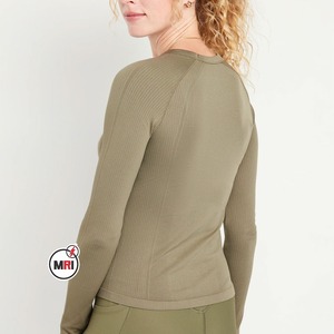 Alta demanda nueva llegada clásico gimnasio Top mujer manga larga tejido moda Color sólido camisa ajuste adelgazamiento camisas - Product Image 4