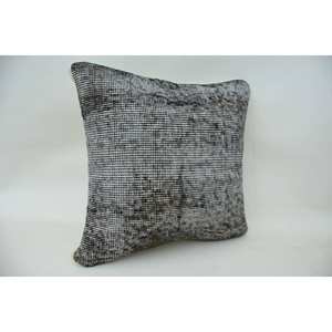 Gray Houndstooth Wool Pillow 16x16 Inch Decorative <b>Cushion</b> Vintage Embroidered Kantha Patchwork Floral & Square Patterns - Product Image 2