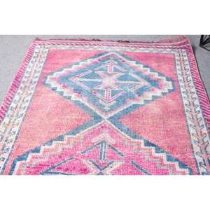 Large Area Bohemian Patchwork <b>Rug</b> 3.2 X 11.3ft Pink Blue Turkish Wool with Latex Backing for Living Room or <b>Bedroom</b> - Product Image 3