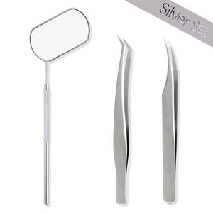 NProfessional Stainless Steel <b>Eyelash</b> Extension Tweezers Set With Handheld Mirror For Volume Lash <b>Application</b> - Product Image 5