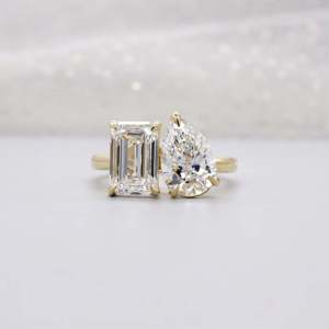 IGI Certified Emerald and Pear Cut Engagement <b>Ring</b> with Toi Et Moi <b>Diamond</b> <b>Rings</b> - Product Image 1