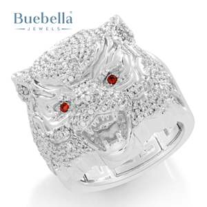 28mm Luxury Fully Iced out Moissanite Diamond <b>Ring</b> Tiger Style 925 Sterling <b>Silver</b> Unique <b>Ring</b> For <b>Men</b> Red Coloured Diamond eyes - Product Image 6