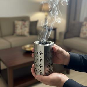 Brûleur d'encens en acier inoxydable avec des motifs géométriques élégants pour une diffusion d'arômes douce, design durable pour un usage quotidien - Product Image 3