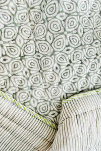 Sage Green Geometrical Hand Block Print Reversible <b>Quilt</b> 200 GSM Cotton Filled Hand Stitched 90 X108 Inches Luxury <b>Bedding</b> <b>Quilt</b> - Product Image 6