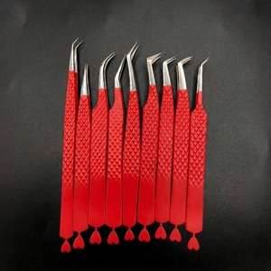Pinces professionnelles rouges pour extensions de cils, en acier inoxydable, pointes courbées de précision pour isolation de volume, fabrication artisanale directe usine - Product Image 2