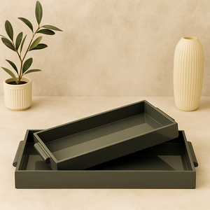 Ensemble de plateaux de service en bois décoratifs modernes faits à la main avec poignées latérales pour la décoration intérieure - Product Image 5