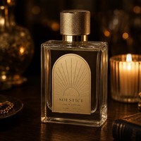 Autocollant d'étiquette de parfum en aluminium en forme d'arche Solstice, motif soleil gravé, or antique brossé, auto-adhésif, étanche