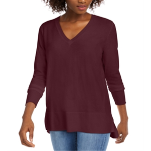 Maglione da Donna Maison Jules alla Moda con Scollo a V, Caldo e Traspirante, in Maglia con Bottoni in Pelliccia, Colore Vino, per Autunno Inverno, Varie Taglie - Product Image 1