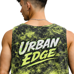 Débardeur vert tie-dye pour homme, sans manches, avec typographie urbaine, streetwear moderne, maquette de fitness - Product Image 5