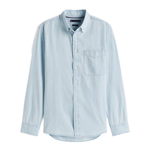 เสื้อเชิ้ตผ้าแชมเบรย์ของผู้ชายเสื้อลำลองแขนยาวระบายอากาศสบายสำหรับชุดลำลอง - Product Image 4