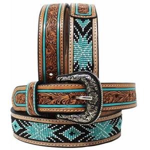 Ceinture en cuir de cowboy avec mosaïque, ceinture en cuir de cowboy western artificielle perlée à la main, de Divine International - Product Image 1