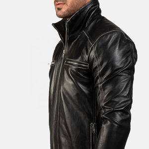 Custom Men Black Shine <b>Motorbike</b> Leather Jacket with Patch Work Zipper <b>Stand</b> Collar High Street Style - Product Image 3