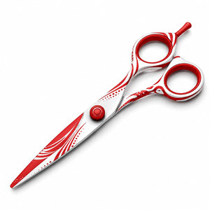 Ciseaux de coiffure professionnels, lame en acier inoxydable, design rouge et blanc, pour droitiers, usage en salon, poignée moyenne pliable - Product Image 3