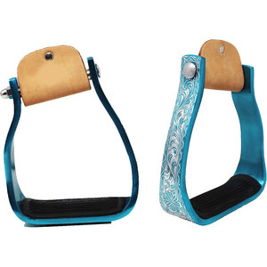 Premium Horse Western Barrel Racer Show Étriers 5 "Étriers en aluminium coudés Gravure profonde Léger Rodeo Performance Équitation - Product Image 6