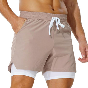 Pantalones cortos de gimnasio hasta la rodilla de cintura alta para hombre OEM, pantalones cortos de entrenamiento de compresión con cintura elástica, pantalones activos de patrón sólido al por mayor - Product Image 1