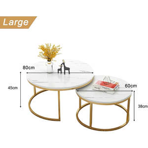ชุดโต๊ะกาแฟไม้สไตล์สแกนดิเนเวียน 2 ตัว พร้อมท็อปหินอ่อนและโครงโลหะ - Product Image 6
