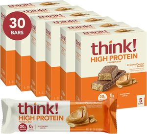 <b>think</b>! Protein Bars, High Protein Snacks, Gluten Free, Kosher Friendly, Creamy Peanut Butter 2.1 Oz per Bar, 30 Count - Product Image 2