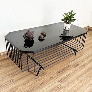 Mesa de Centro Rectangular Moderna con Tapa de Vidrio Templado y Marco Redondo de Hierro - Resistente para Sala de Estar y Gimnasio (TT68195) - Product Image 5
