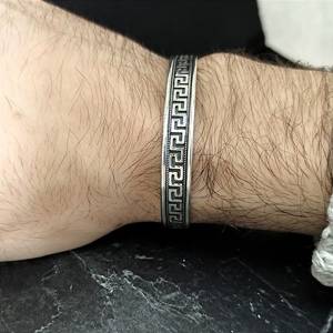 Unisex 925 Sterling <b>Silver</b> Embroidered <b>Cuff</b> <b>Bracelet</b> Adjustable Medium Thickness Patterned <b>Bracelet</b> Handmade Anni for Men Women - Product Image 5