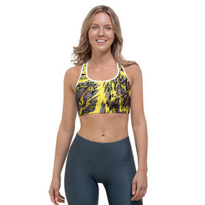 Sujetador deportivo ajustable con estampado de dinosaurio agresivo, transpirable, con encaje, talla XS, logo frontal, cómodo, de elastano para yoga - Product Image 1