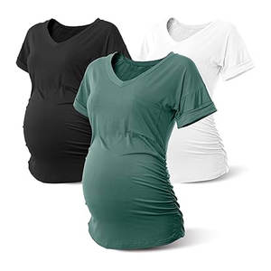 Chemises de maternité à col en V pour femmes à manches courtes hauts de grossesse d'été tenues décontractées avec tissu doux respirant t-shirts assez longs - Product Image 6