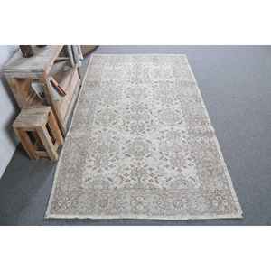 Alfombra de 3.9x7 pies, Alfombra Vintage, Alfombra a Cuadros Blancos - Product Image 1