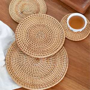 Classic Flower Shaped Wood Weaving Eco-Friendly Cup <b>Placemat</b> <b>and</b> <b>Coaster</b> <b>Set</b> of 4-6 Pieces - Product Image 1