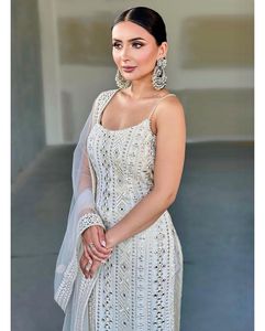Nouveau concepteur écologique Georgette Sequin travail mariage vêtements ethniques Kurti pantalon ensemble Salwar Kameez haut Dupatta respirant naturel - Product Image 3